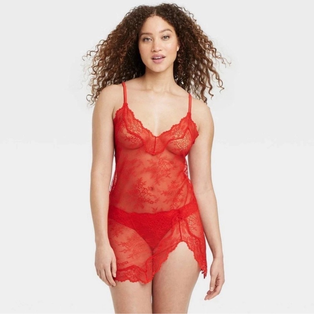 Auden Allover Lace Lingerie Slip Dress Red Size L